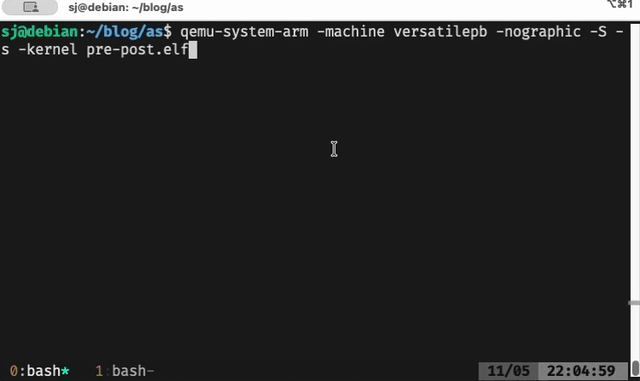 GDB pre/post step execution demo